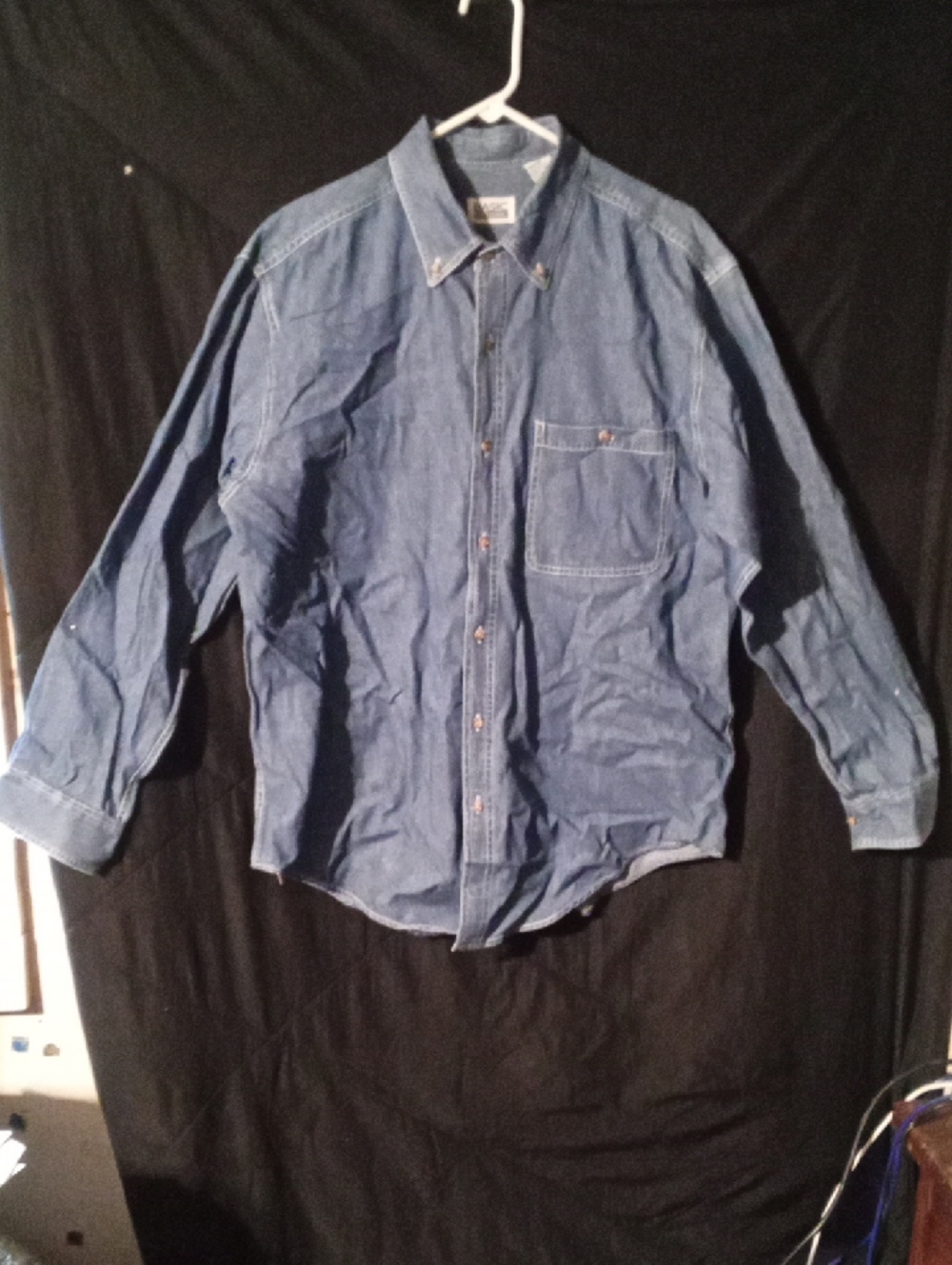 Basic Editions Washed Blue Denim Button-Front Casual Shirt